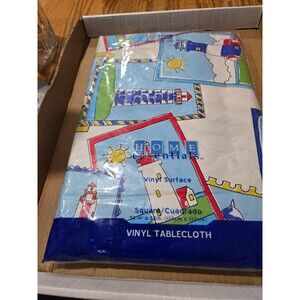 Essential Home 52"x52" Square Vinyl Tablecloth Flannel Back Lighthouse Kmart Vtg